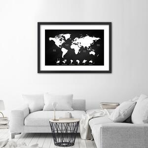 Gario Poszter Kontrasztos világtérkép és kontinensek A keret színe: Fehér, Méret: 45 x 30 cm