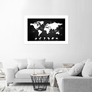 Gario Poszter Kontrasztos világtérkép és kontinensek A keret színe: Keret nélkül, Méret: 30 x 20 cm