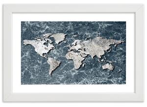 Gario Poszter Világtérkép márványon A keret színe: Fekete, Méret: 45 x 30 cm