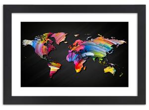 Gario Poszter Világtérkép különbözo színekben A keret színe: Barna, Méret: 30 x 20 cm