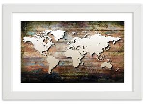 Gario Poszter Világtérkép régi deszkákon A keret színe: Keret nélkül, Méret: 30 x 20 cm