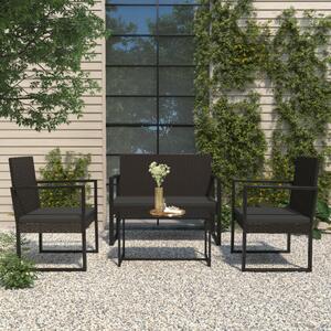 Fekete polyrattan kerti pad párnákkal 106 cm