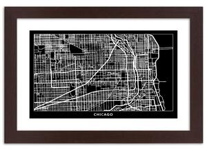 Gario Poszter Chicago város terve A keret színe: Barna, Méret: 30 x 20 cm