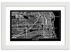 Gario Poszter Chicago város terve A keret színe: Fekete, Méret: 45 x 30 cm