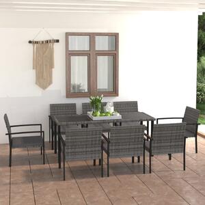 9 részes szürke polyrattan kerti étkezőgarnitúra
