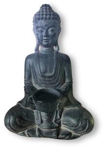 Ülő Buddha Szobor Mécsestartóval Szürke