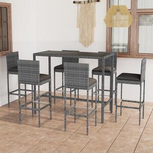 VidaXL 7 darabos szürke polyrattan kerti bárszett párnákkal