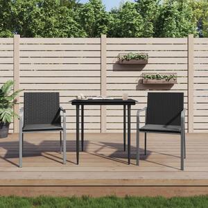 2 db fekete polyrattan kerti szék párnával 56 x 59 x 84 cm