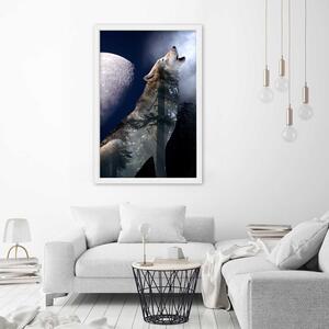 Gario Poszter Farkas üvölt a holdra A keret színe: Természetes, Méret: 30 x 45 cm