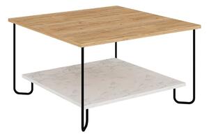 Fehér-natúr színű dohányzóasztal tölgyfa dekoros asztallappal 80x80 cm Tonka – Marckeric