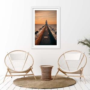 Gario Poszter Világítótorony a lenyugvó nap sugaraiban A keret színe: Természetes, Méret: 30 x 45 cm