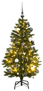 Csuklópántos műkarácsonyfa 150 LED-del és gömbökkel 150 cm