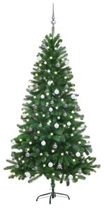 Zöld megvilágított műkarácsonyfa gömb szettel 180 cm