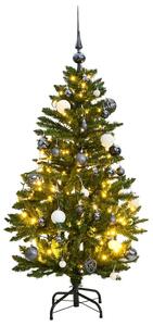 Csuklópántos műkarácsonyfa 150 LED-del és gömbökkel 120 cm