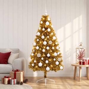 Műkarácsonyfa gömbbel 120 cm 150 LED Meleg fehér PVC és fém
