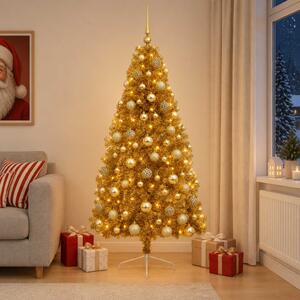 Műkarácsonyfa gömbbel 180 cm 300 LED Meleg fehér PVC és fém