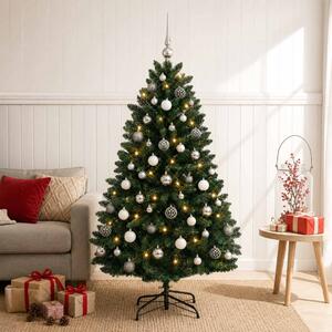 Sötétzöld műkarácsonyfa gömbökkel 180 cm 300 LED Meleg fehér