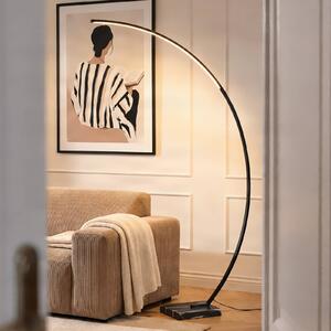 Lindby LED íves állólámpa Kendra, fekete, alumínium, magasság 180cm, dimmelhető, Fekete, Nappali / Étkező, fém, Modern