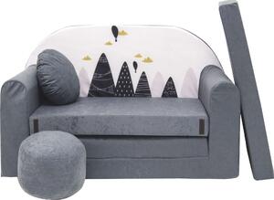 Nyitható mini kanapé gyerekeknek + ajándék puffal #hegyek