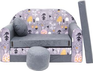 Nyitható mini kanapé gyerekeknek + ajándék puffal #róka