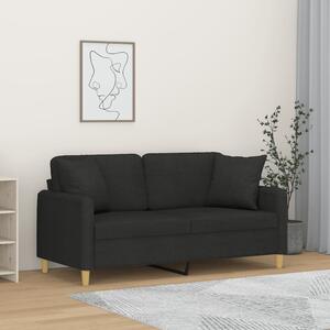 2 személyes fekete szövet kanapé díszpárnákkal 140 cm