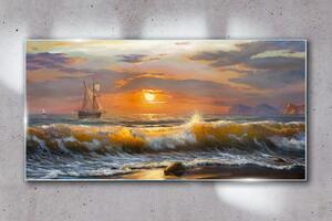 Üvegkép Seaside hullámok naplemente