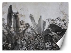 Gario Fotótapéta Fekete-fehér trópusi levelek betonon Anyag: Vlies, Méret: 200 x 140 cm