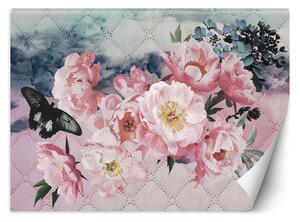 Gario Fotótapéta Pünkösdi rózsa és pillangó virágok steppelt pasztell textúra Anyag: Vlies, Méret: 200 x 140 cm