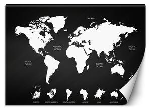 Gario Fotótapéta Fekete-fehér világtérkép Anyag: Vlies, Méret: 200 x 140 cm