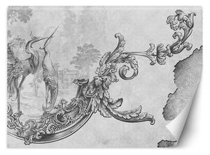 Gario Fotótapéta Vadmadarak és levelek keleti freskón, fekete-fehér Anyag: Vlies, Méret: 200 x 140 cm