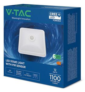 V-TAC CREE SMD 12W mennyezeti szögletes LED lámpa, mozgásérzékelővel, CCT - SKU 234196
