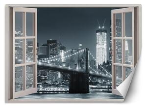 Gario Fotótapéta Ablak - New York City Brooklyn híd fekete-fehérben Anyag: Vlies, Méret: 140 x 100 cm