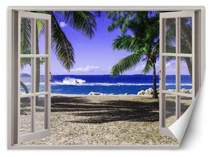 Gario Fotótapéta Ablak kilátással a trópusi tengerpartra Anyag: Vlies, Méret: 140 x 100 cm