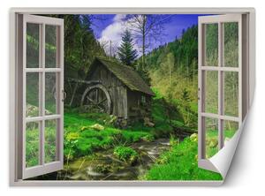 Gario Fotótapéta Ablak - kilátás egy erdei házikóra Anyag: Vlies, Méret: 140 x 100 cm