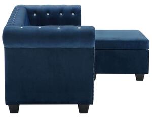 VidaXL kék L-alakú bársony Chesterfield kanapé 199 x 142 x 72 cm