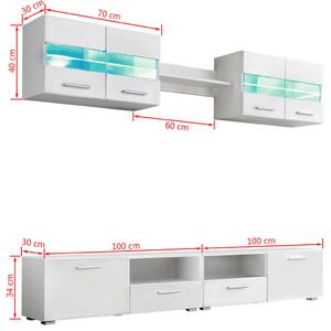 VidaXL 5-részes magasfényű fehér fali TV-szekrény LED-fényekkel