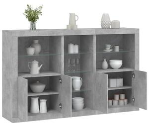 Betonszürke tálalószekrény LED-világítással 162 x 37 x 100 cm