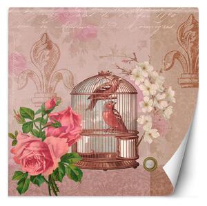 Gario Fotótapéta Virágok madarak rózsaszín háttér - Andrea Haase Anyag: Vlies, Méret: 100 x 100 cm