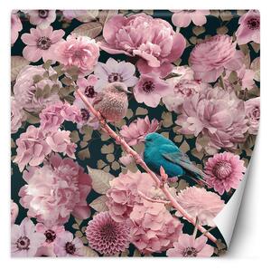 Gario Fotótapéta Kék madár a rózsaszín rózsák hátterében - Andrea Haase Anyag: Vlies, Méret: 100 x 100 cm