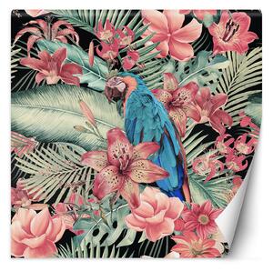 Gario Fotótapéta Parrot a rózsaszín levelek hátterében - Andrea Haase Anyag: Vlies, Méret: 100 x 100 cm