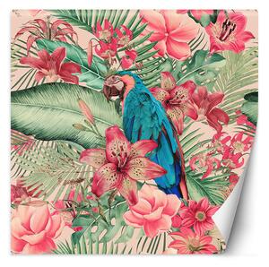 Gario Fotótapéta Parrot a rózsaszín levelek között - Andrea Haase Anyag: Vlies, Méret: 100 x 100 cm