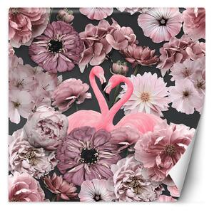 Gario Fotótapéta Rózsaszín flamingos rózsaszín virágok - Andrea Haase Anyag: Vlies, Méret: 100 x 100 cm