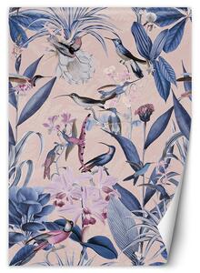 Gario Fotótapéta Kék virágok madarak természete - Andrea Haase Anyag: Vlies, Méret: 100 x 140 cm