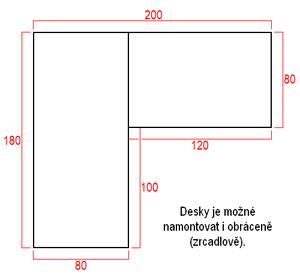 OfficeTech Angle állítható magasságú asztal, 180 + 120 cm, fekete alap, bükkfa