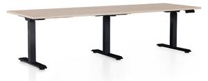 OfficeTech Long állítható magasságú asztal, 240 x 80 cm, fekete alap, tölgy