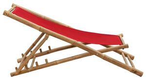 VidaXL piros bambusz és vászon napozószék