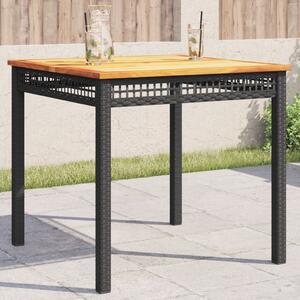 Fekete polyrattan és akácfa kerti asztal 80 x 80 x 75 cm