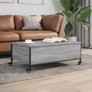 Szürke sonoma szerelt fa dohányzóasztal kerekekkel 91x55x34 cm