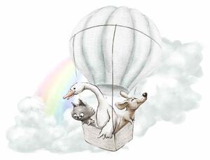 Gario Falmatrica gyerekeknek Adventure in the sky - macska, kutya és liba holégballonban Méret: 130 x 100 cm