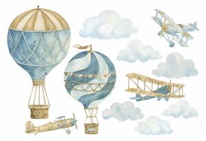 Gario Falmatrica gyerekeknek Retro balloons and airplanes - három repülogép, két léggömb és felhők